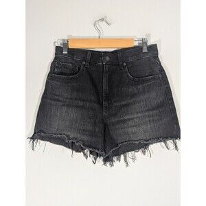 Uniqlo Women Black Cutt Off High Waist Denim Shorts Sz 26 Festival Streetwear